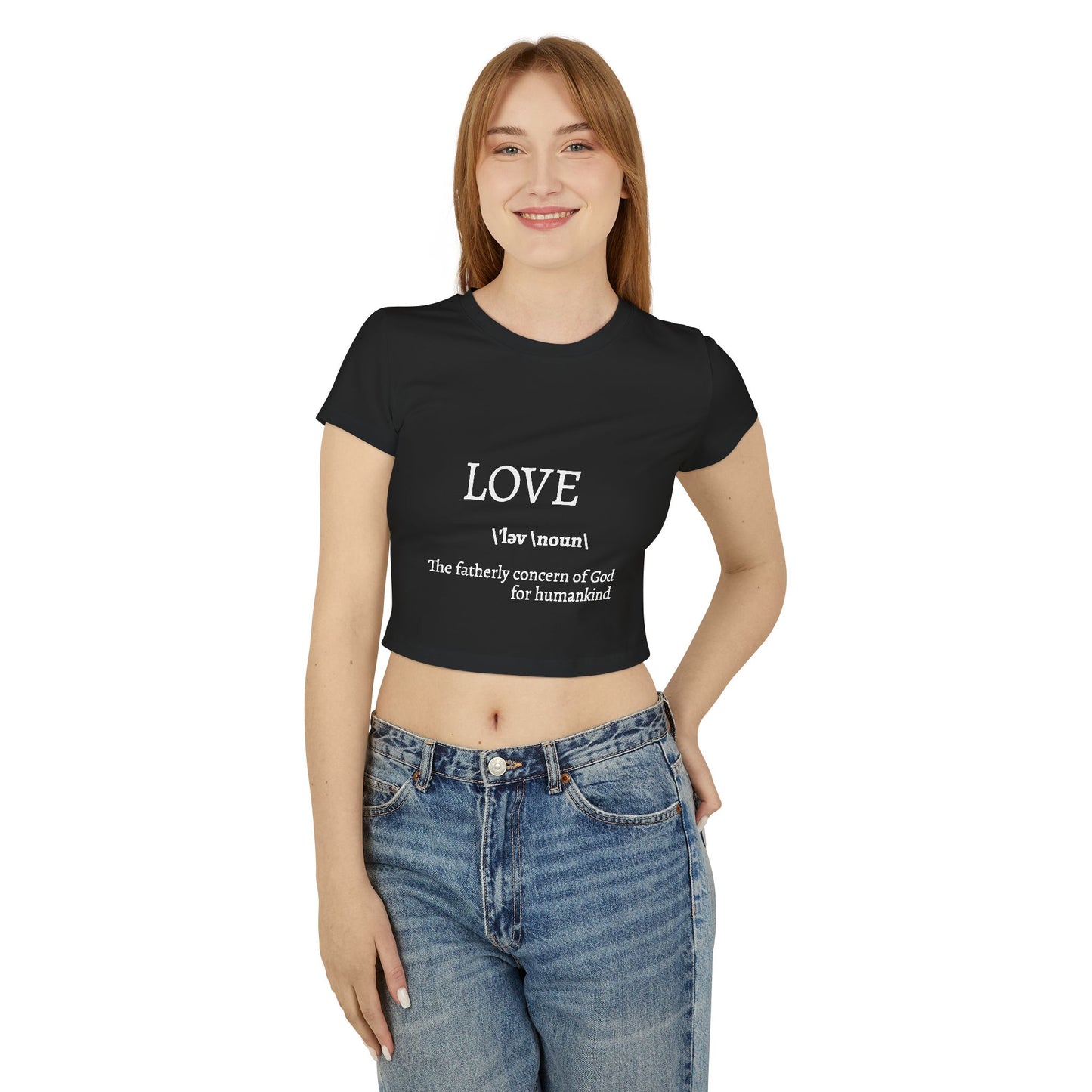 Women's Baby Tee - Love Definition Graphic Shirt | Inspirational Christian Quote