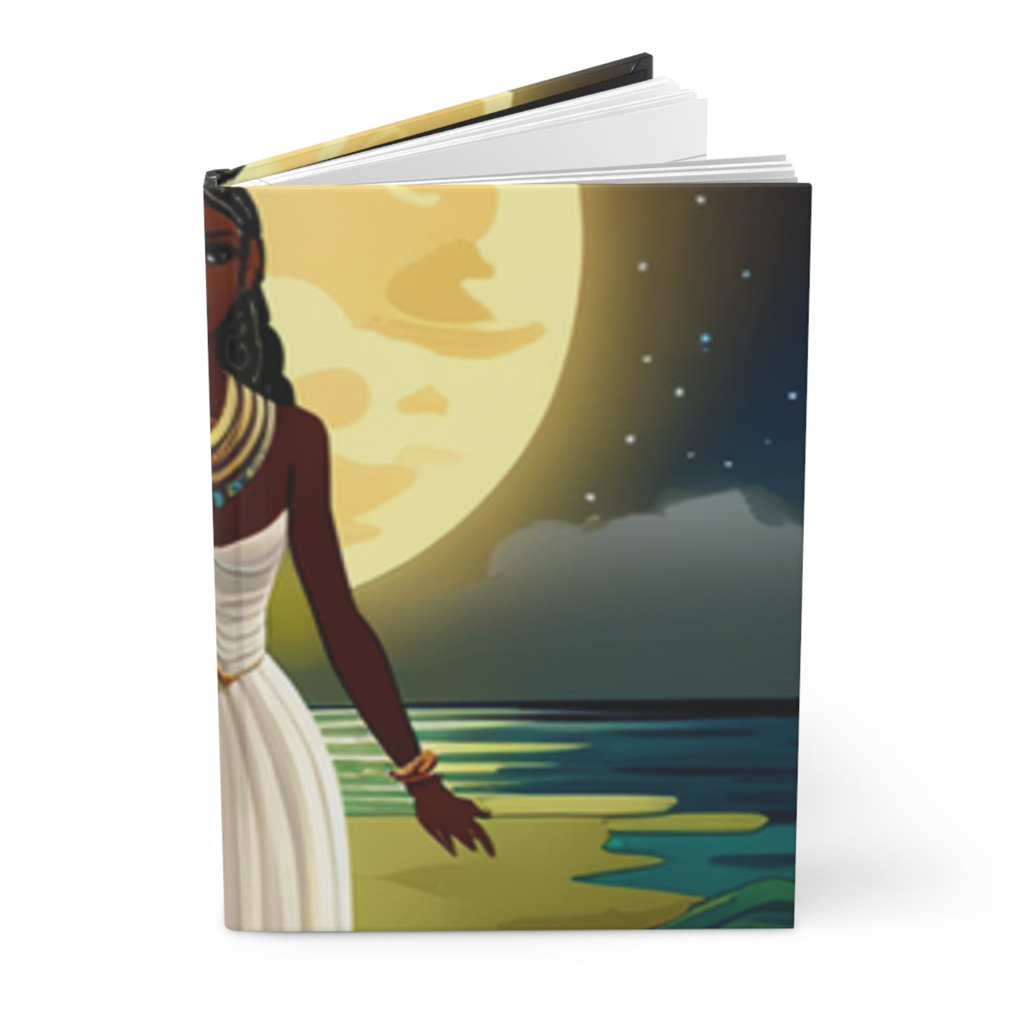 Bohemian Hardcover Journal - Moonlit Ocean Design for Dreamers
