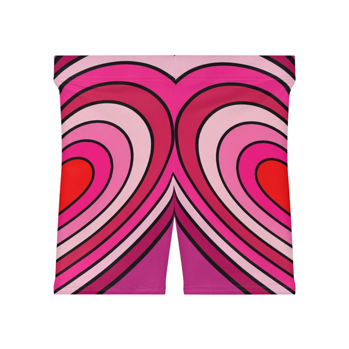 Heart-Striped Pink Biker Shorts — Retro Valentine Activewear