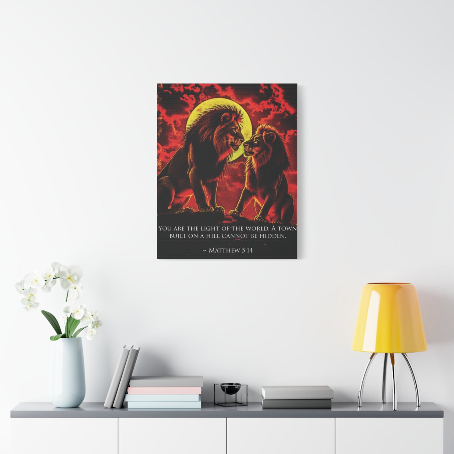 Matthew 5:14 Lion Canvas Wall Art — "You Are the Light of the World" Matte Stretched Print