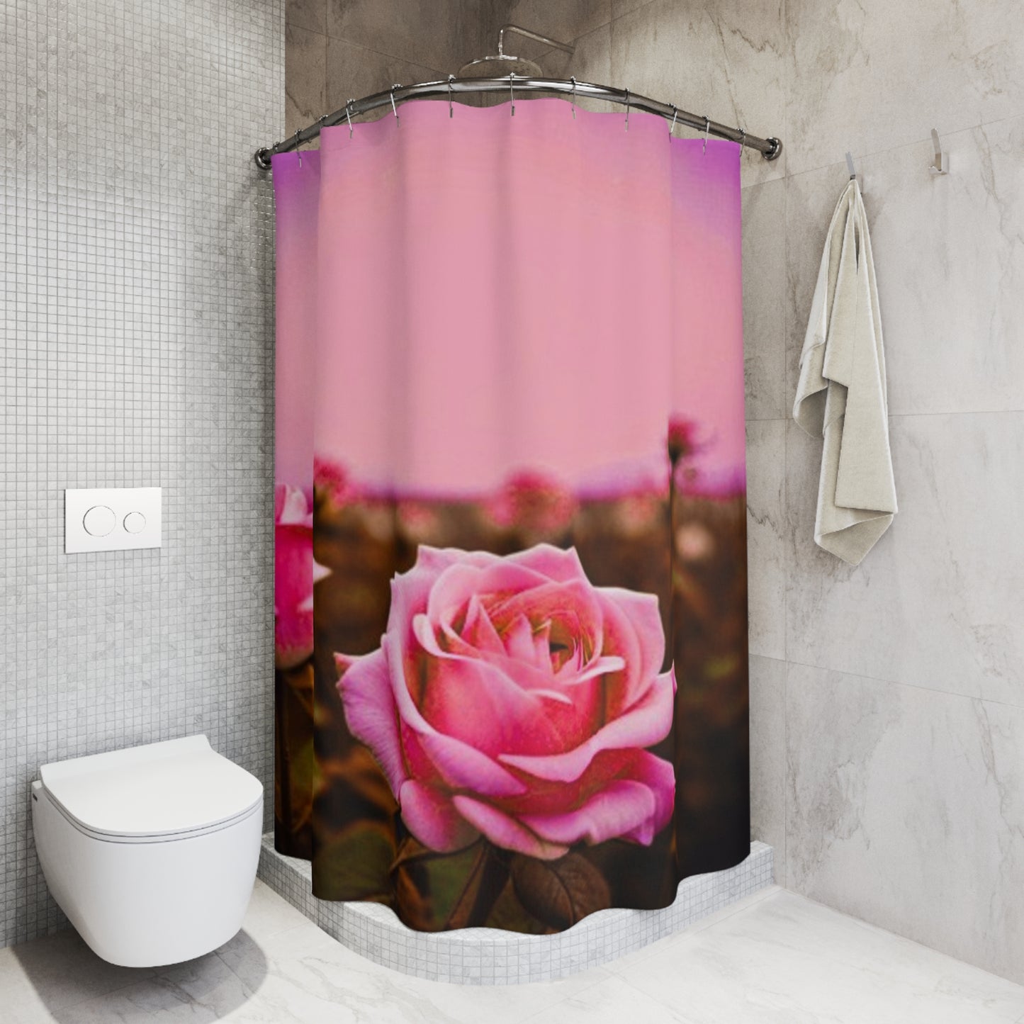 Elegant Pink Rose Shower Curtain – Floral Bathroom Décor