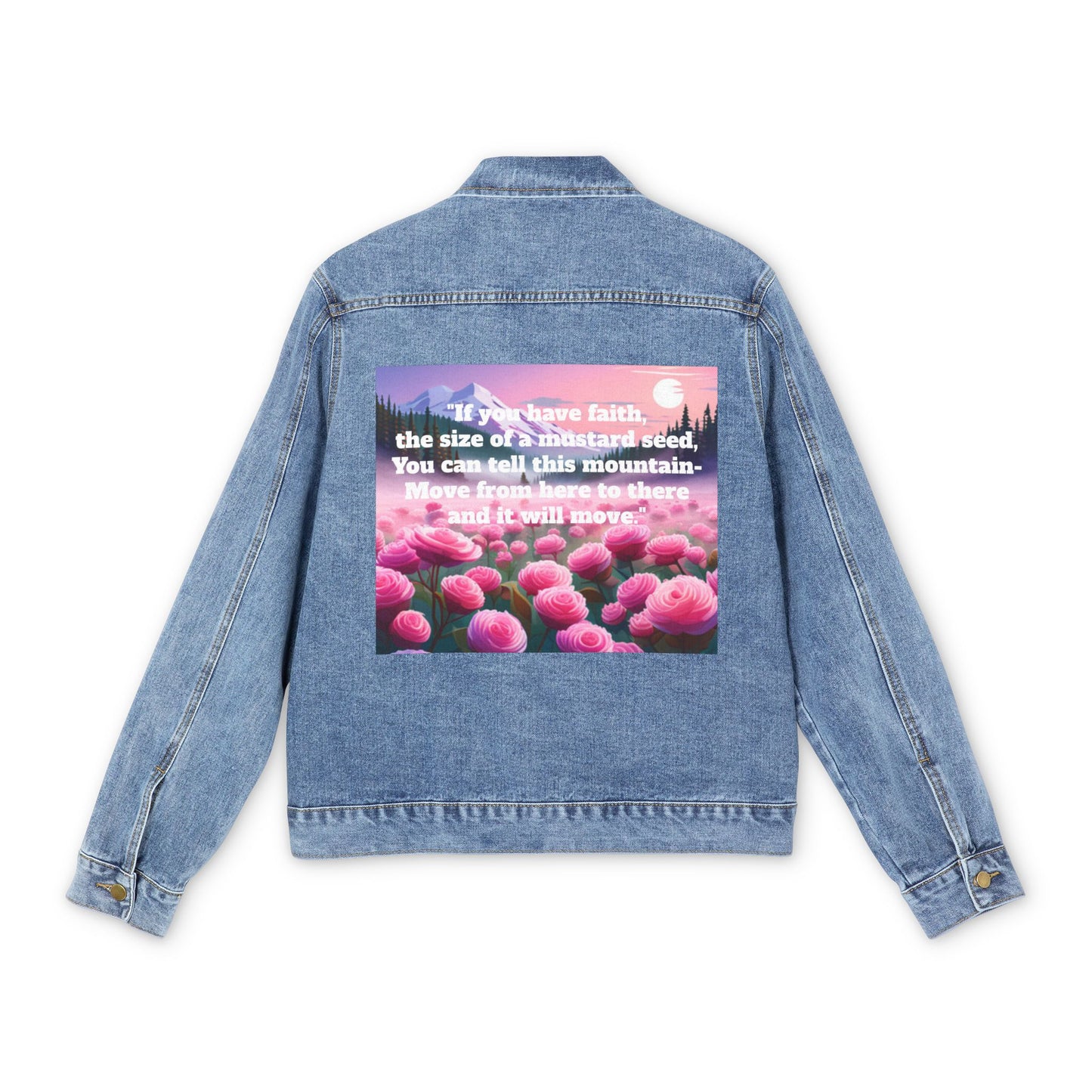 Inspirational Men's Denim Jacket with Faith Quote