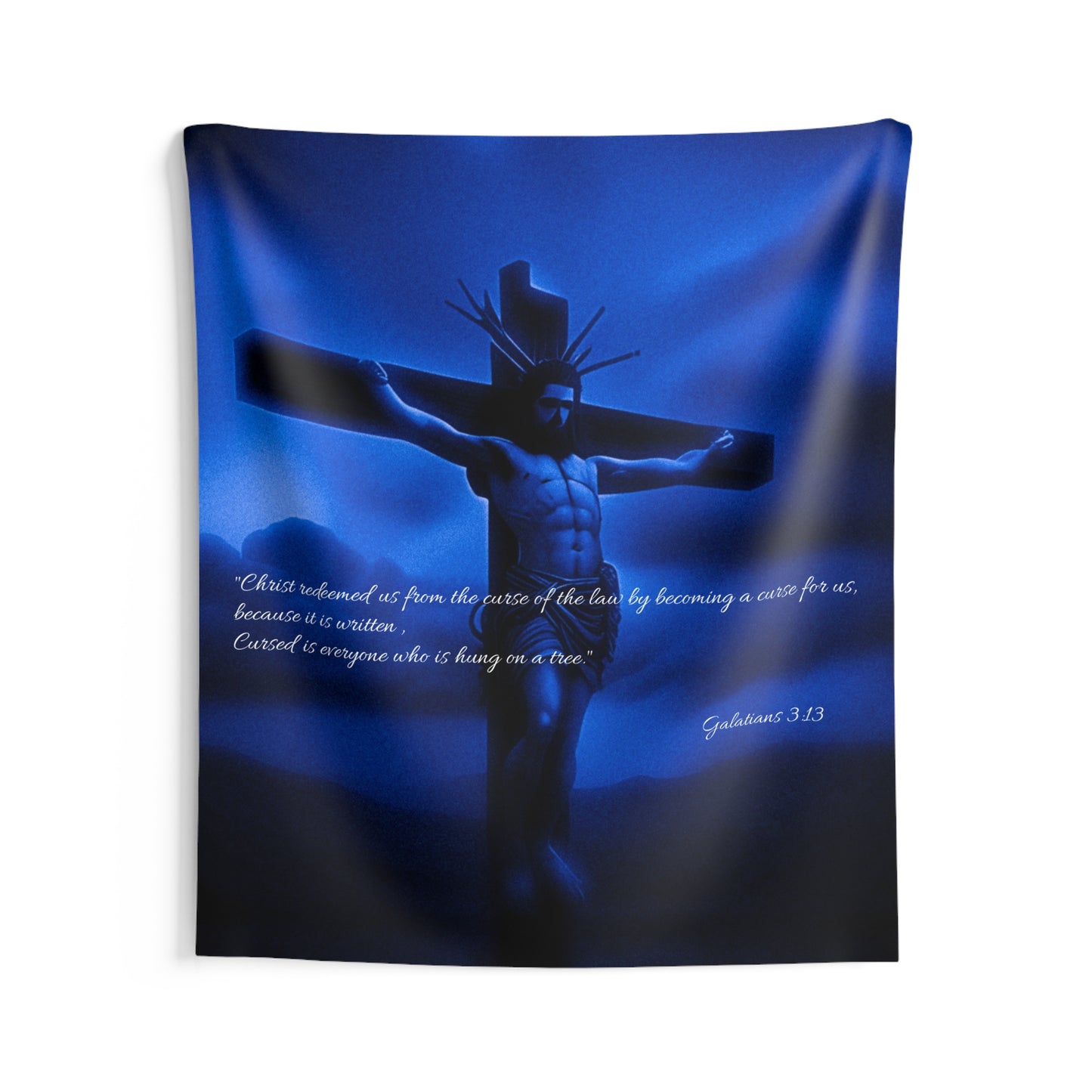 Spiritual Blue Wall Tapestry - Cross Design for Home Decor