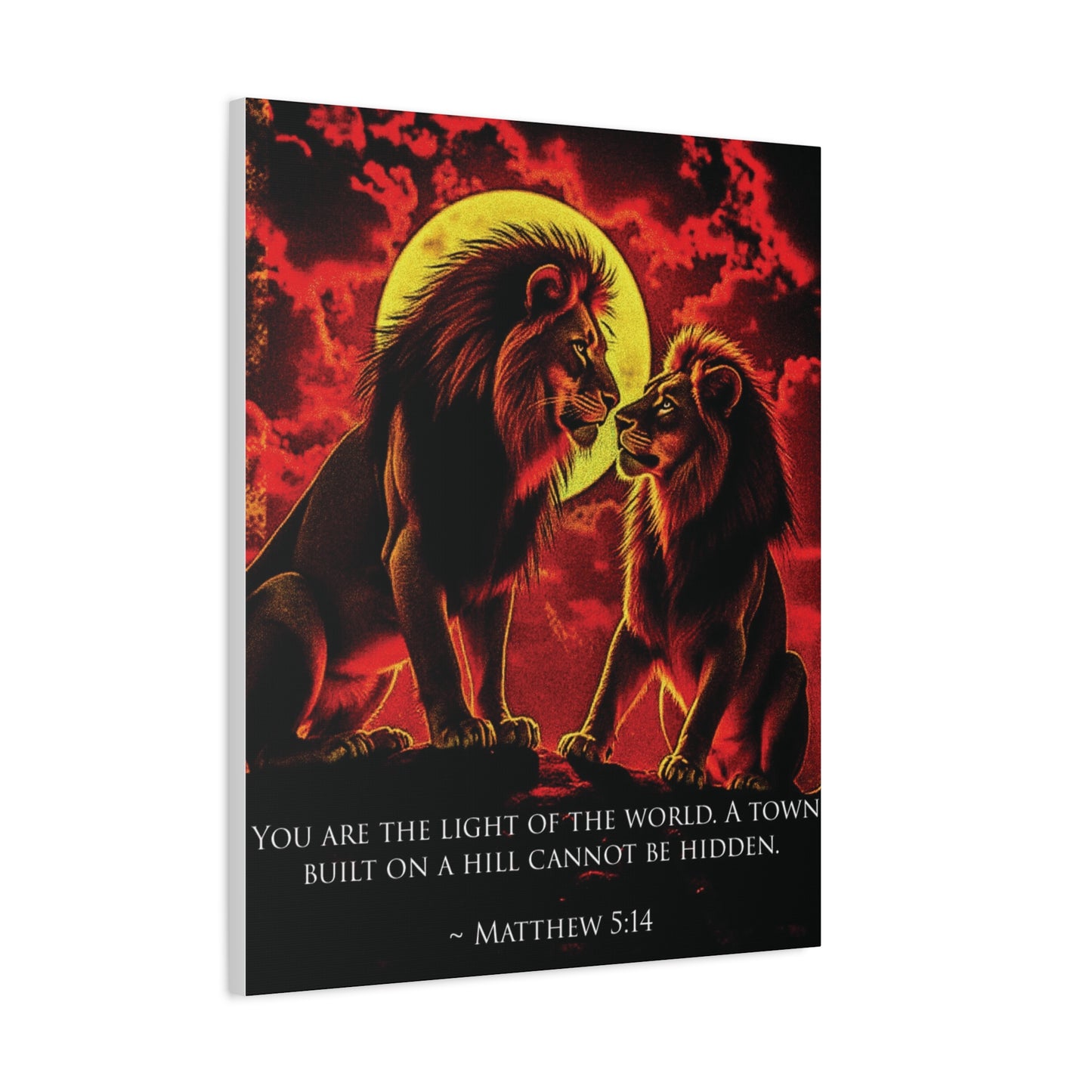 Matthew 5:14 Lion Canvas Wall Art — "You Are the Light of the World" Matte Stretched Print
