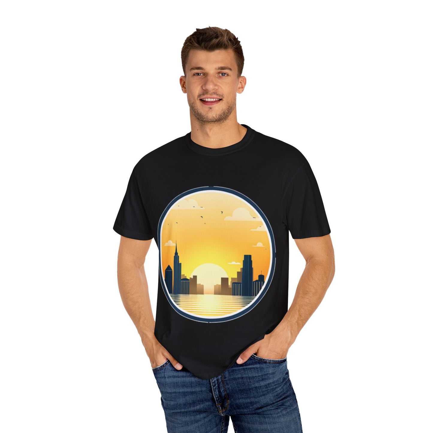 Sunset Cityscape Unisex T-Shirt - Inspirational Matthew 5:14 Design