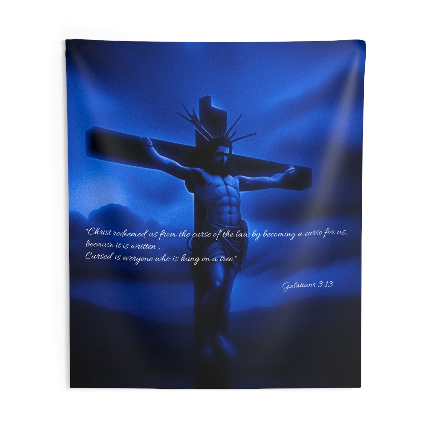 Spiritual Blue Wall Tapestry - Cross Design for Home Decor