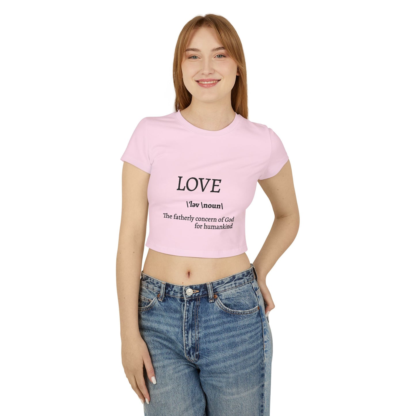 Women's Baby Tee - Love Definition Graphic Shirt | Inspirational Christian Quote