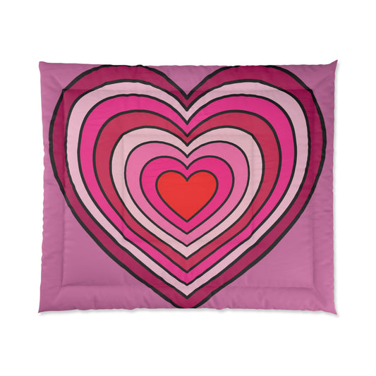 Heart Pattern Comforter - Pink Retro Layered Heart Bedding for Valentine's Day