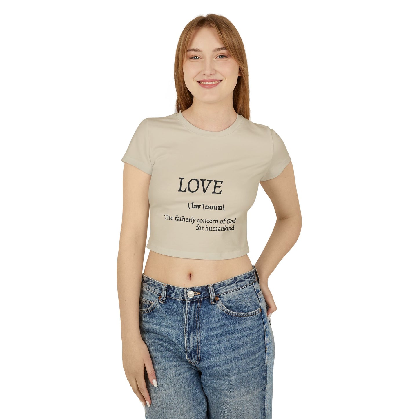 Women's Baby Tee - Love Definition Graphic Shirt | Inspirational Christian Quote