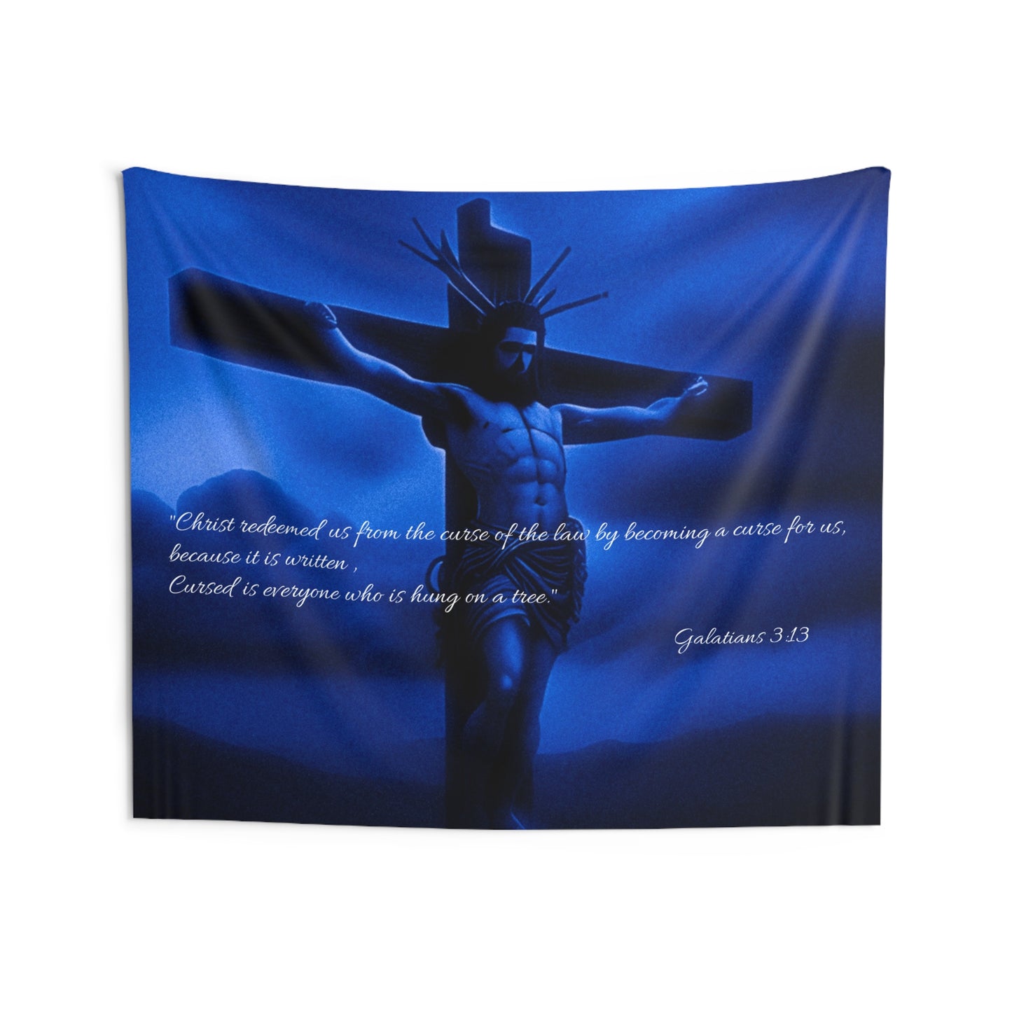Spiritual Blue Wall Tapestry - Cross Design for Home Decor