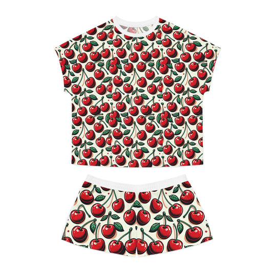 Cherry Print Women's Short Pajama Set - Cute & Comfy Sleepwear